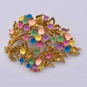 Vintage Pastel Color Flower Bouquet Large Brooch